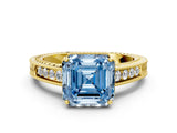 Yellow gold Fancy Blue Asscher Cut Diamond Ring with Milgrain Pavé Band and Four-Prong Setting_20