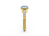 Yellow gold Fancy Blue Asscher Cut Diamond Ring with Milgrain Pavé Band and Four-Prong Setting_22