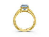 Yellow gold Fancy Blue Asscher Cut Diamond Ring with Milgrain Pavé Band and Four-Prong Setting_23