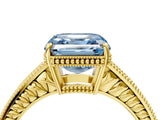 Yellow gold Fancy Blue Asscher Cut Diamond Ring with Milgrain Pavé Band and Four-Prong Setting_24