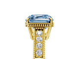 Yellow gold Fancy Blue Asscher Cut Diamond Ring with Milgrain Pavé Band and Four-Prong Setting_25