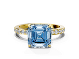 Yellow gold Fancy Blue Asscher  Cut Diamond Ring with Pavé Band and Four-Prong Setting_17