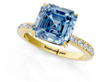 Yellow gold Fancy Blue Asscher  Cut Diamond Ring with Pavé Band and Four-Prong Setting_18