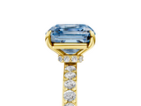Yellow gold Fancy Blue Asscher  Cut Diamond Ring with Pavé Band and Four-Prong Setting_22