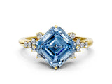 Yellow gold Fancy Blue Asscher Cut Diamond Ring with Side Stones and Four-Prong Setting_58