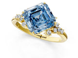Yellow gold Fancy Blue Asscher Cut Diamond Ring with Side Stones and Four-Prong Setting_59