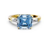 Yellow gold Fancy Blue Asscher  Cut Diamond Ring with Tapered Baguette Side Stones in Four-Prong Setting_3