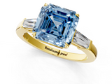 Yellow gold Fancy Blue Asscher  Cut Diamond Ring with Tapered Baguette Side Stones in Four-Prong Setting_4