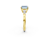 Yellow gold Fancy Blue Asscher  Cut Diamond Ring with Tapered Baguette Side Stones in Four-Prong Setting_5
