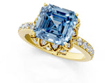 Yellow gold Fancy Blue Asscher Cut Diamond Scalloped Halo Engagement Ring with Round Shared Prong Band_13