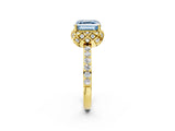 Yellow gold Fancy Blue Asscher Cut Diamond Scalloped Halo Engagement Ring with Round Shared Prong Band_14