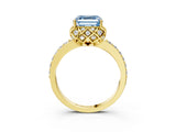 Yellow gold Fancy Blue Asscher Cut Diamond Scalloped Halo Engagement Ring with Round Shared Prong Band_15