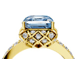 Yellow gold Fancy Blue Asscher Cut Diamond Scalloped Halo Engagement Ring with Round Shared Prong Band_16