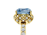 Yellow gold Fancy Blue Asscher Cut Diamond Scalloped Halo Engagement Ring with Round Shared Prong Band_17