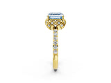 Yellow gold Fancy Blue Asscher Cut Diamond Scalloped Halo Engagement Ring with Round Shared Prong Band_26