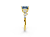 Yellow gold Fancy Blue Asscher Cut Diamond Scattered Round Accent Ring with Prong Setting_14