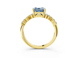 Yellow gold Fancy Blue Asscher Cut Diamond Scattered Round Accent Ring with Prong Setting_15