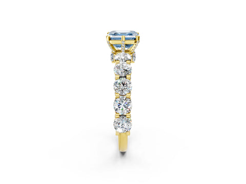 Yellow gold Fancy Blue Asscher Cut Diamond Side Stone Engagement Ring with Four-Prong Setting_26