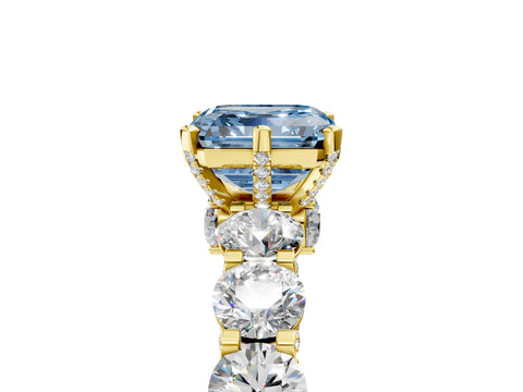 Yellow gold Fancy Blue Asscher Cut Diamond Side Stone Engagement Ring with Four-Prong Setting_29