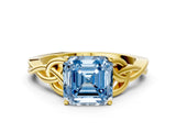Yellow gold Fancy Blue Asscher Cut Diamond Solitaire Celtic Knot Ring with Four-Prong Setting_34