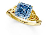 Yellow gold Fancy Blue Asscher Cut Diamond Solitaire Celtic Knot Ring with Four-Prong Setting_35