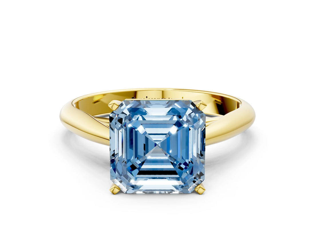 Yellow gold Fancy Blue Asscher Cut Diamond Solitaire Engagement Ring with Cathedral Setting and Four-Prong Mount_72