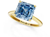 Yellow gold Fancy Blue Asscher Cut Diamond Solitaire Engagement Ring with Classic Band and Four-Prong Setting_13