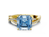 Yellow gold Fancy Blue Asscher Cut Diamond Solitaire Engagement Ring with Twisted Pavé Band and Four-Prong Setting_54