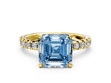 Yellow gold Fancy Blue Asscher Cut Diamond Solitaire Pavé Engagement Ring with Round Band and Prong Setting_12