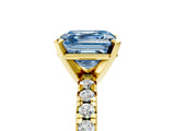 Yellow gold Fancy Blue Asscher Cut Diamond Solitaire Pavé Engagement Ring with Round Band and Prong Setting_17