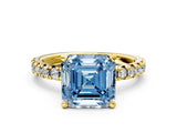 Yellow gold Fancy Blue Asscher Cut Diamond Solitaire Pavé Engagement Ring with Round Band and Prong Setting_84
