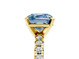 Yellow gold Fancy Blue Asscher Cut Diamond Solitaire Pavé Engagement Ring with Round Band and Prong Setting_89