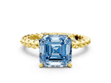 Yellow gold Fancy Blue Asscher Cut Diamond Solitaire Ring with Beaded Band and Prong Setting_40