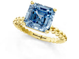Yellow gold Fancy Blue Asscher Cut Diamond Solitaire Ring with Beaded Band and Prong Setting_41
