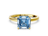 Yellow gold Fancy Blue Asscher Cut Diamond Solitaire Ring with Classic Band and Four-Prong Setting