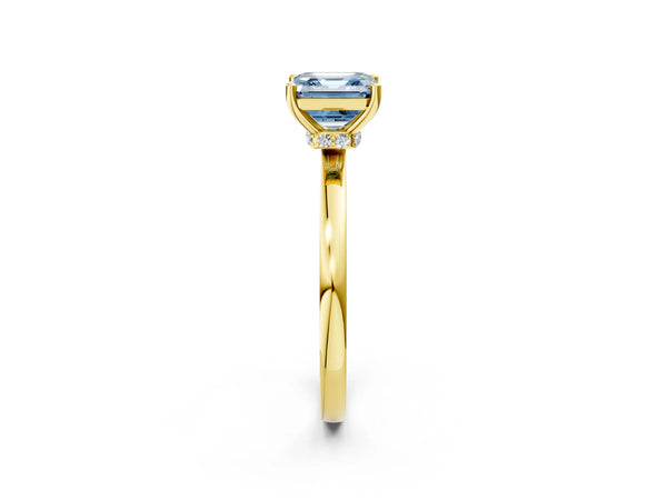 Yellow gold Fancy Blue Asscher Cut Diamond Solitaire Ring with Classic Band and Four-Prong Setting
