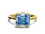 Yellow gold Fancy Blue Asscher Cut Diamond Solitaire Ring with Flower Prong Setting and Classic Band_36