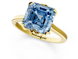 Yellow gold Fancy Blue Asscher Cut Diamond Solitaire Ring with Flower Prong Setting and Classic Band_37