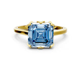 Yellow gold Fancy Blue Asscher Cut Diamond Solitaire Ring with Flower Prong Setting and Classic Band_97