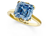 Yellow gold Fancy Blue Asscher Cut Diamond Solitaire Ring with Flower Prong Setting and Classic Band_98