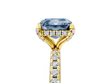 Yellow gold Fancy Blue Asscher Cut Diamond Solitaire Ring with Four-Prong Setting and Pavé Band_8