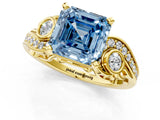 Yellow gold Fancy Blue Asscher Cut Diamond Solitaire Ring with Milgrain Pavé Band and Four-Prong Setting_18