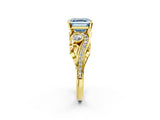 Yellow gold Fancy Blue Asscher Cut Diamond Solitaire Ring with Milgrain Pavé Band and Four-Prong Setting_19