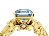 Yellow gold Fancy Blue Asscher Cut Diamond Solitaire Ring with Milgrain Pavé Band and Four-Prong Setting_21