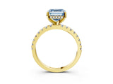 Yellow gold Fancy Blue Asscher Cut Diamond Solitaire Ring with Pavé Band and Four-Prong Setting_54