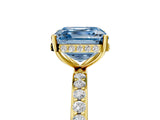 Yellow gold Fancy Blue Asscher Cut Diamond Solitaire Ring with Pavé Band and Hidden Halo_25