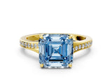 Yellow gold Fancy Blue Asscher Cut Diamond Solitaire Ring with Pavé Band and Prong Setting_12