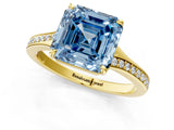 Yellow gold Fancy Blue Asscher Cut Diamond Solitaire Ring with Pavé Band and Prong Setting_13
