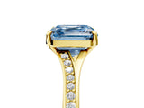 Yellow gold Fancy Blue Asscher Cut Diamond Solitaire Ring with Pavé Band and Prong Setting_17