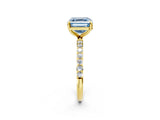Yellow gold Fancy Blue Asscher Cut Diamond Solitaire Ring with Pave Band and Four Prong Setting_35
